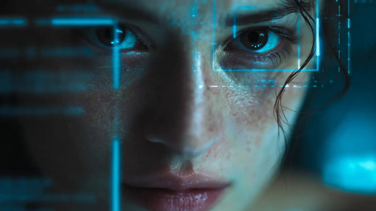 AI-powered deepfake detection model analyzing synthetic human face using neural networks and forensic analysis tools.