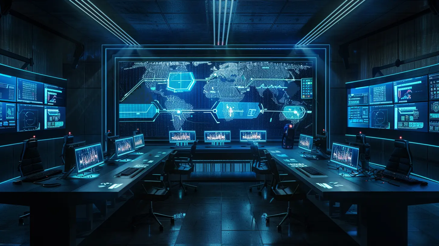 Command and control centre monitoring real-time incident data, risk zones, movement trails, and operational intelligence feeds.