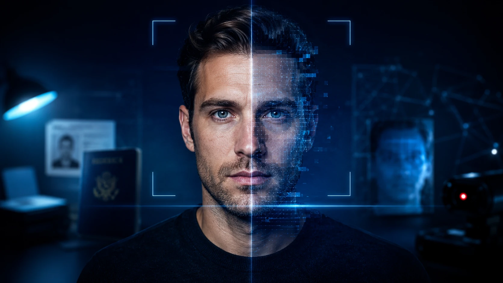 Deepfake detection during identity verification showing authentic and manipulated facial media