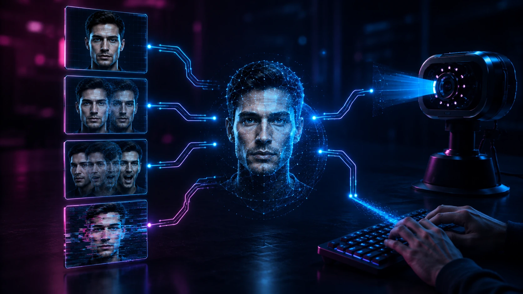 Synthetic facial media illustrating different deepfake methods used in presentation and injection attacks