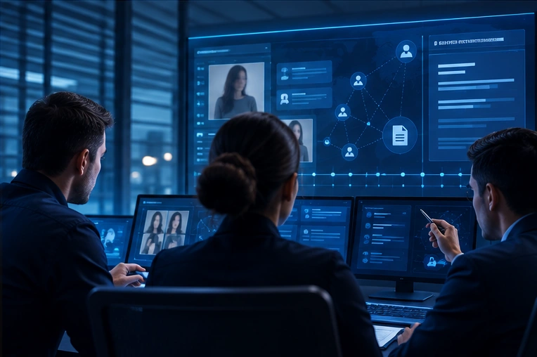 Cybercrime investigation team combining manipulated image findings, source history, communication records, and reporting evidence.