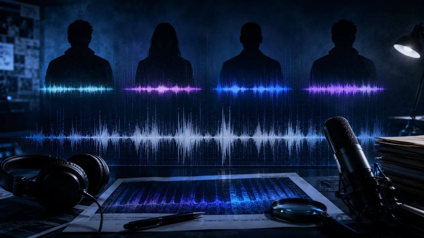 Real-time audio intelligence report showing speaker timelines, sentiment indicators, and evidence correlation for investigations.