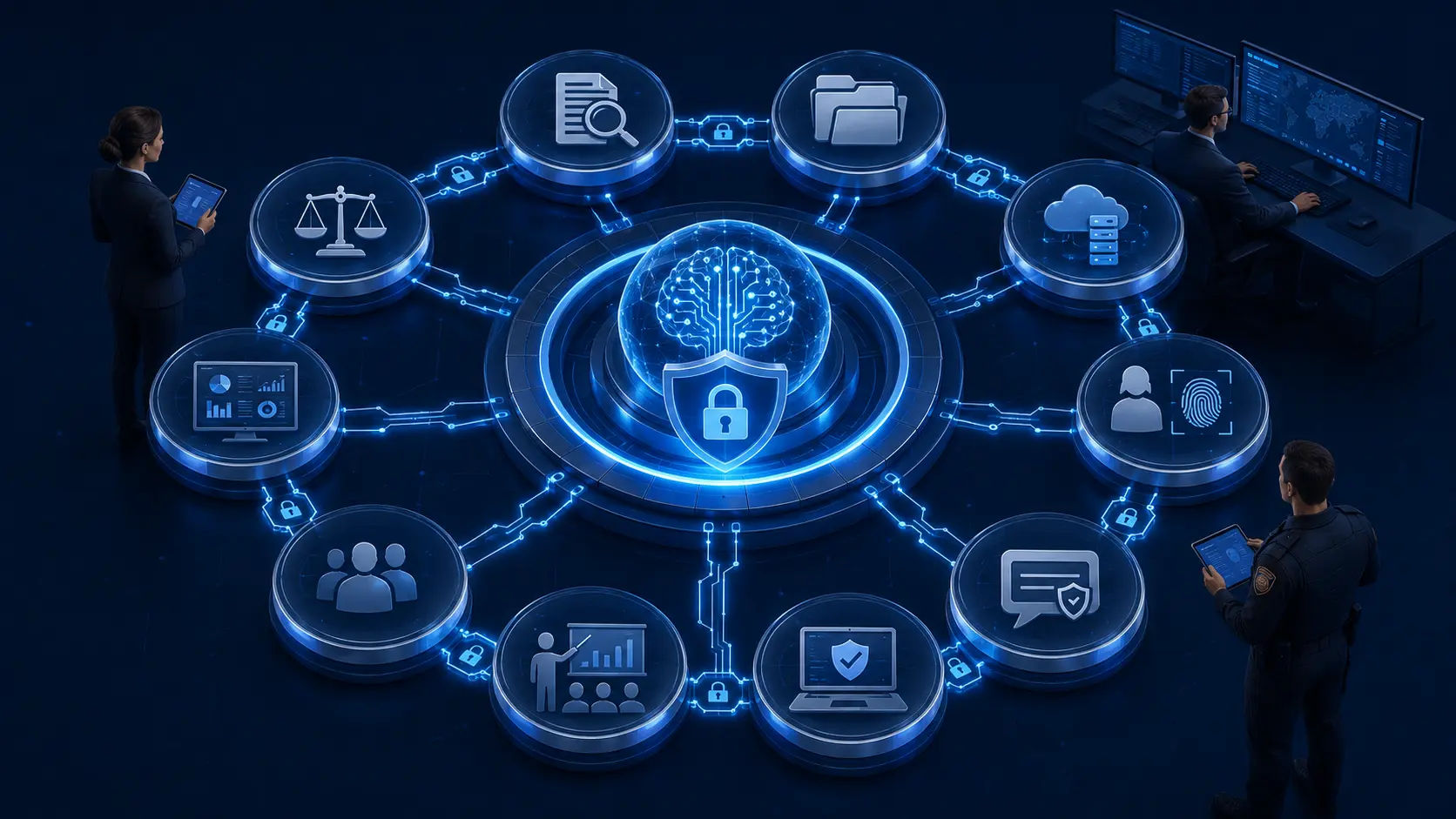 Secure private AI adoption framework for law enforcement agencies covering data classification, deployment, permissions, testing, training, and monitoring.